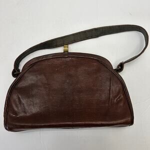 Vintage Faux? Snake Skin Lizard Lift Lock Closure Brown Handbag Purse Unbranded